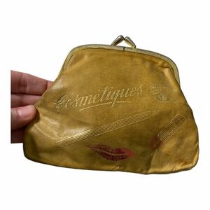 Elegant Gold Cosmetic Bag with Makeup Motif